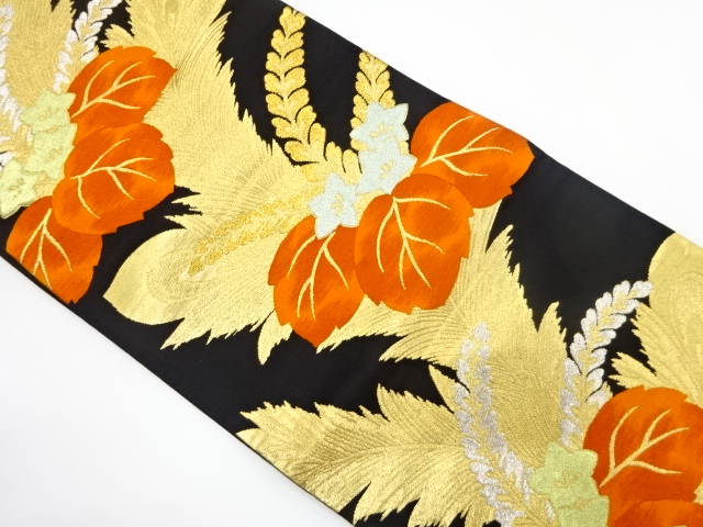 アンティーク　孔雀羽根に桐模様織り出し袋帯（着用可）